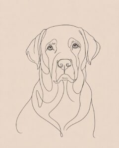 Gepersonaliseerd line art hondenportret van je huisdier in minimalistische one line tekening stijl