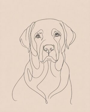Gepersonaliseerd line art hondenportret van je huisdier in minimalistische one line tekening stijl