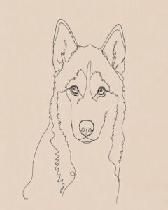 Gepersonaliseerd honden line art portret in minimalistische one line art stijl op beige achtergrond