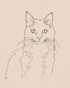 Gepersonaliseerd line art kattenportret van een kat in minimalistische one line art stijl